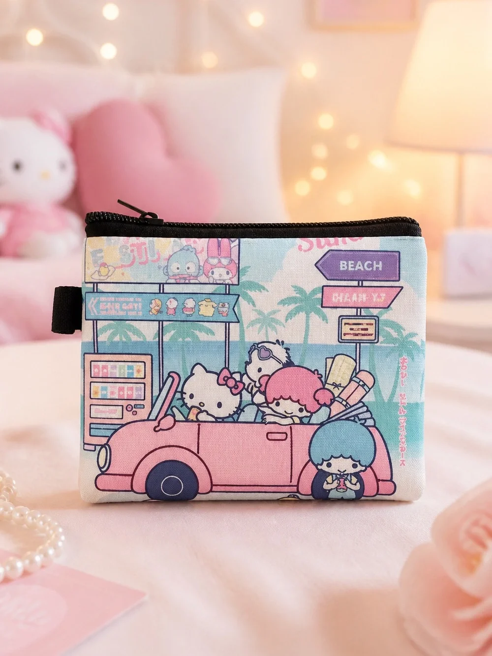 Sanrio Hello Kitty w/ Pink Bow & Friends Zipper Large Size Coin Purse NWT